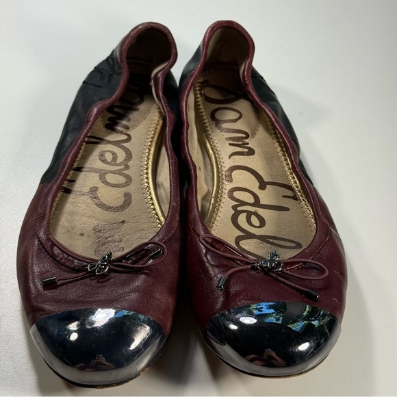Sam Edelman Fairleigh Maroon/Metallic Toe Cap Ballet Flats Size 9M - Picture 1 of 15